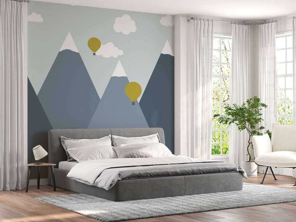 Blue mountains with hot air balloons