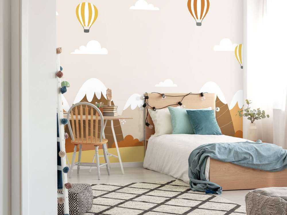 Hot air balloons with mountains