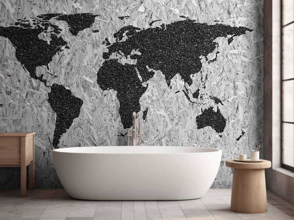 Black world map on white background