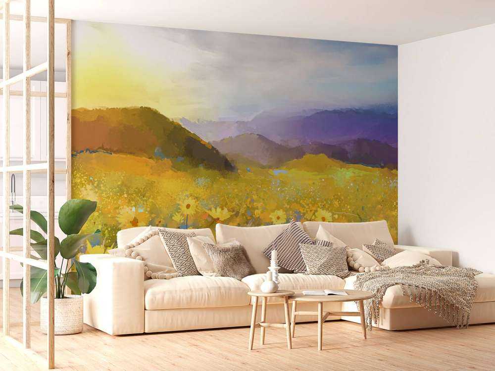 Oil painting rural sunset