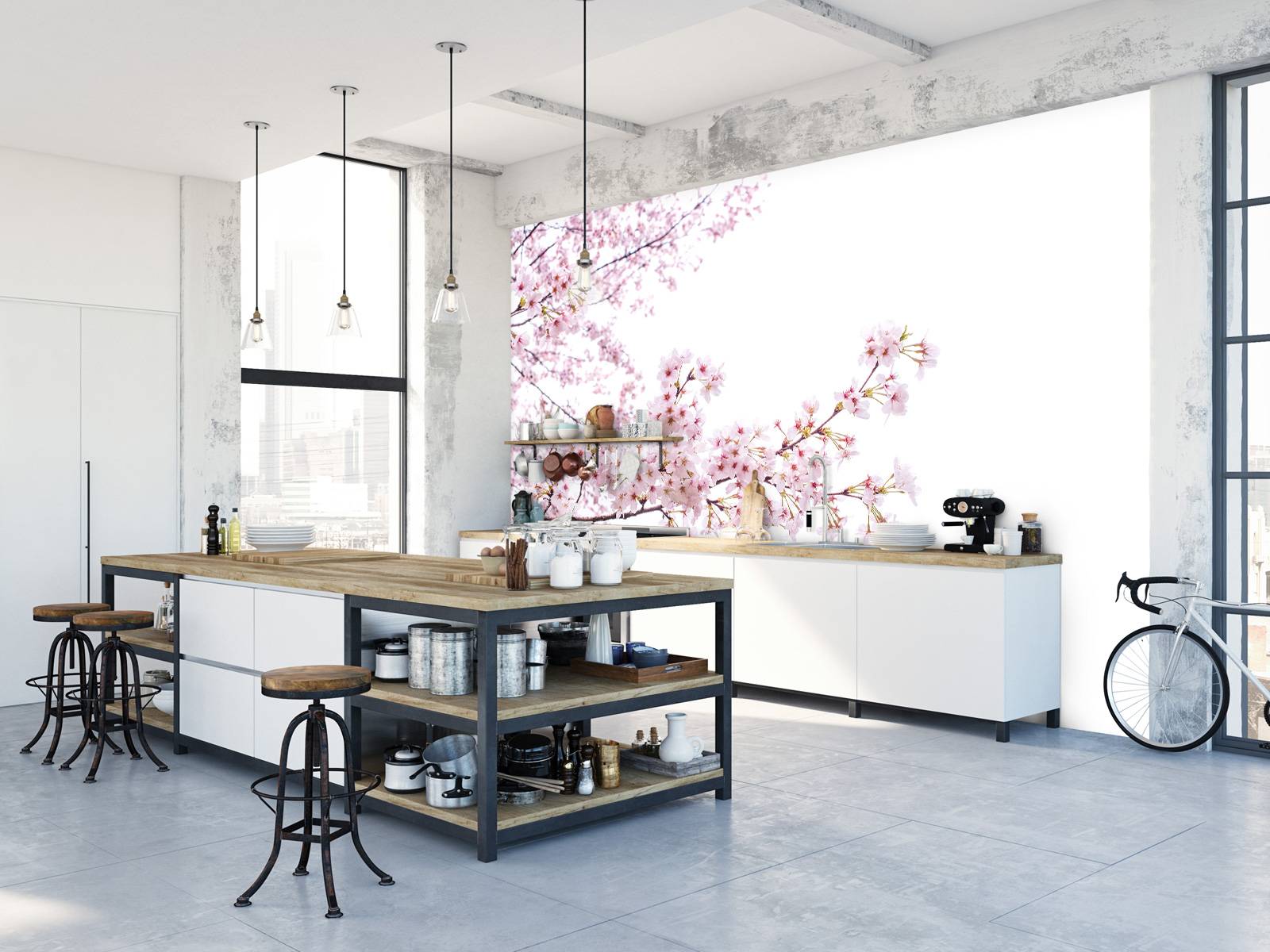 Pink blossom branches