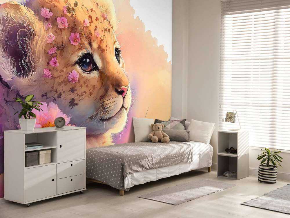 Dreamy puppy among the flowers