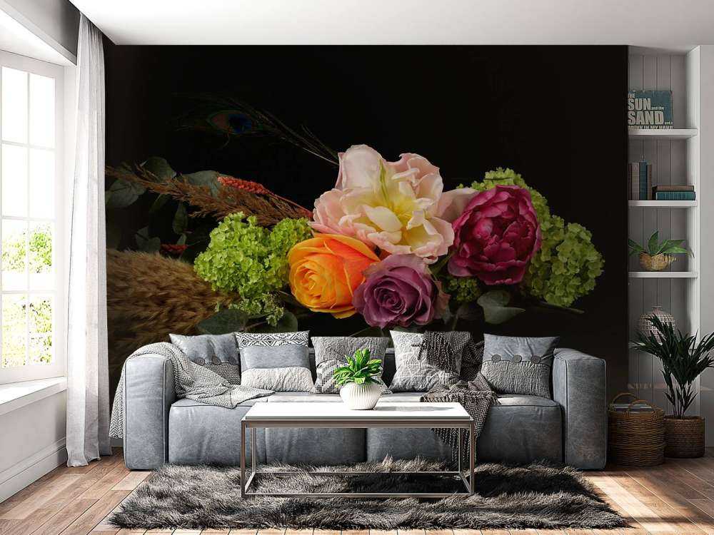 Flower bouquet with feather