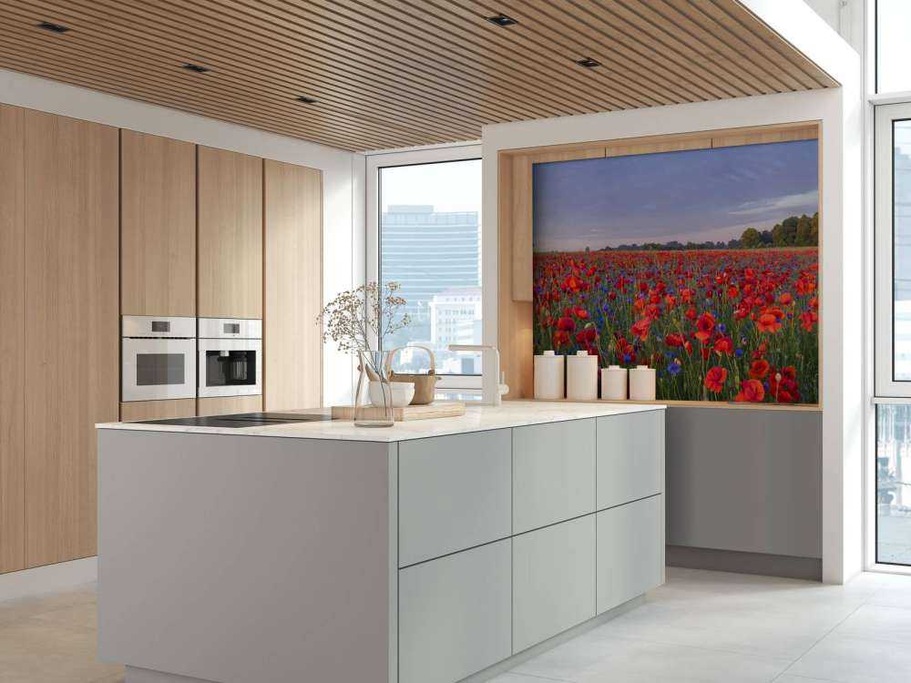 Blue flowers and red Poppies