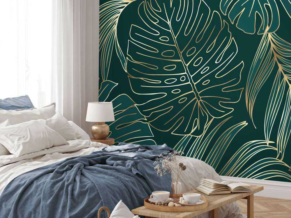 Green leaves with gold