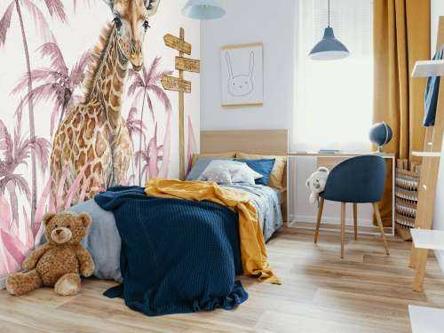 Baby giraffe in the jungle pink