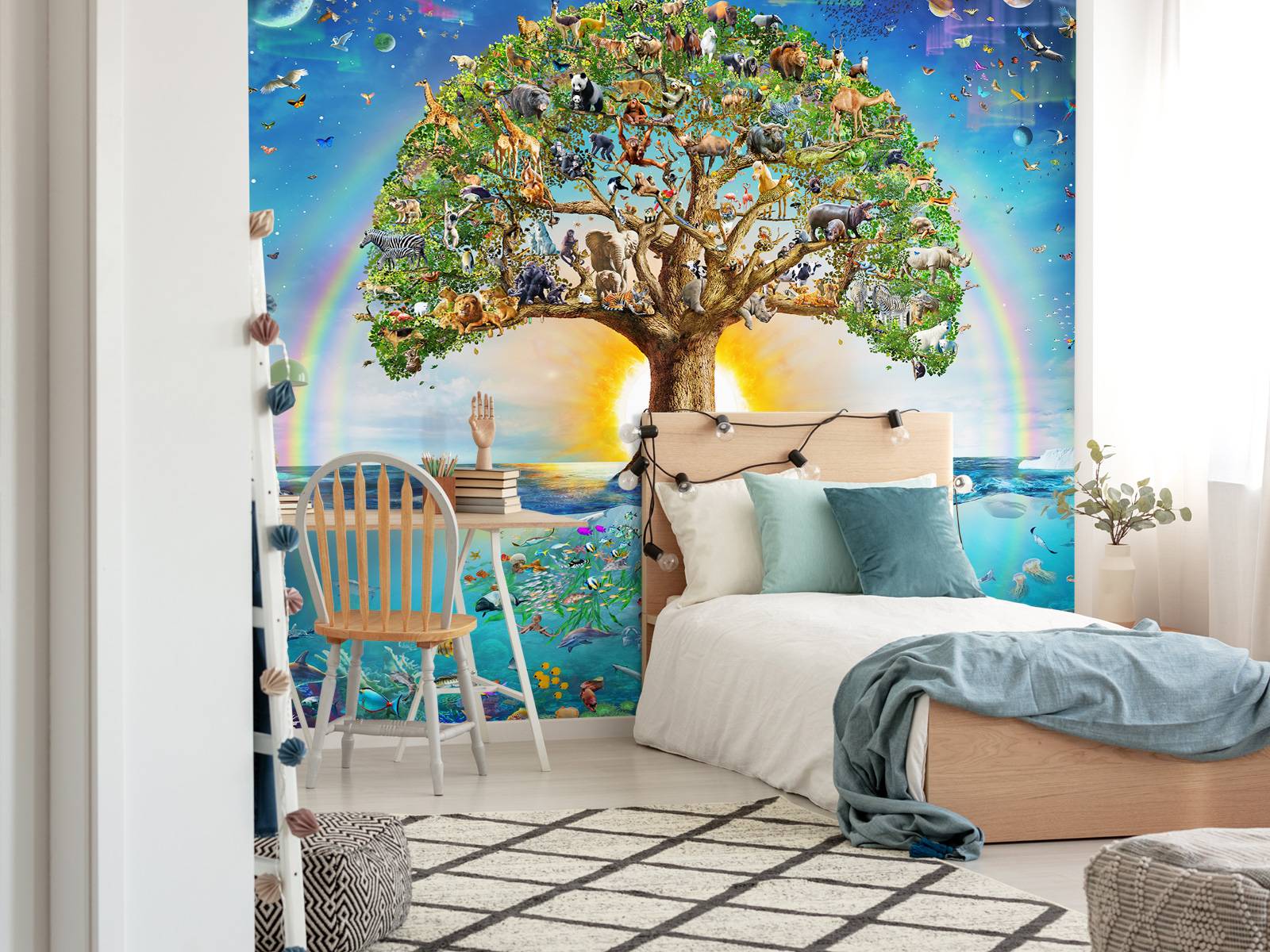 Tableau Toile Panoramique 'Arbre De Vie' Motifs Géométriques - Déco Murale Moderne Multicolore