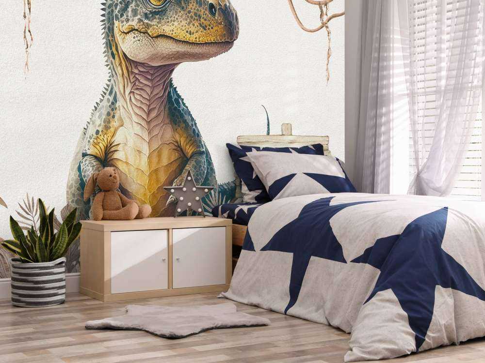 Baby t-rex in the taupe jungle