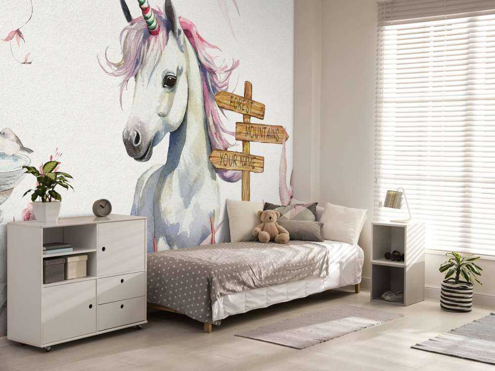 Baby unicorn with plants pink