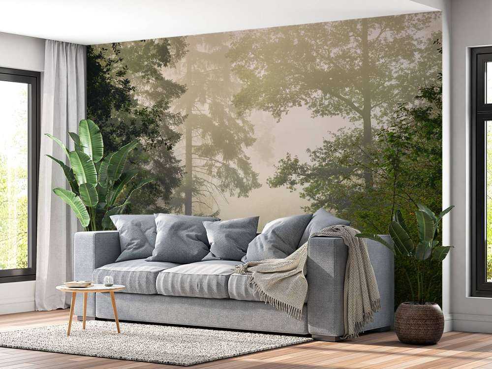 Road through foggy forest