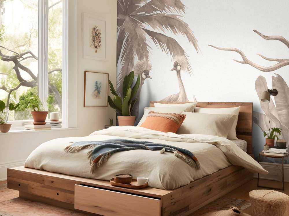 Jungle with cranes in Taupe