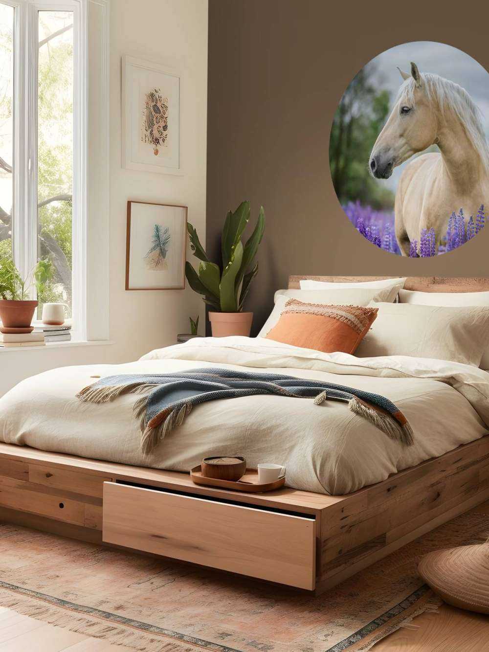 Horse among the butterfly flowers