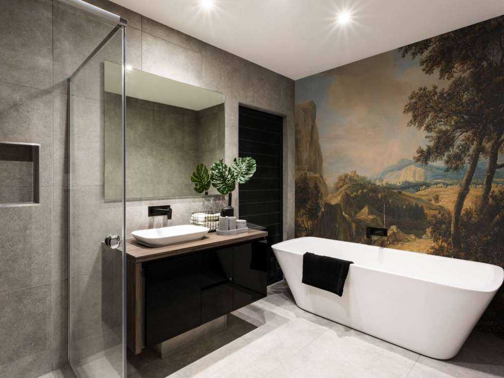 Mountainous landscape with fisherman