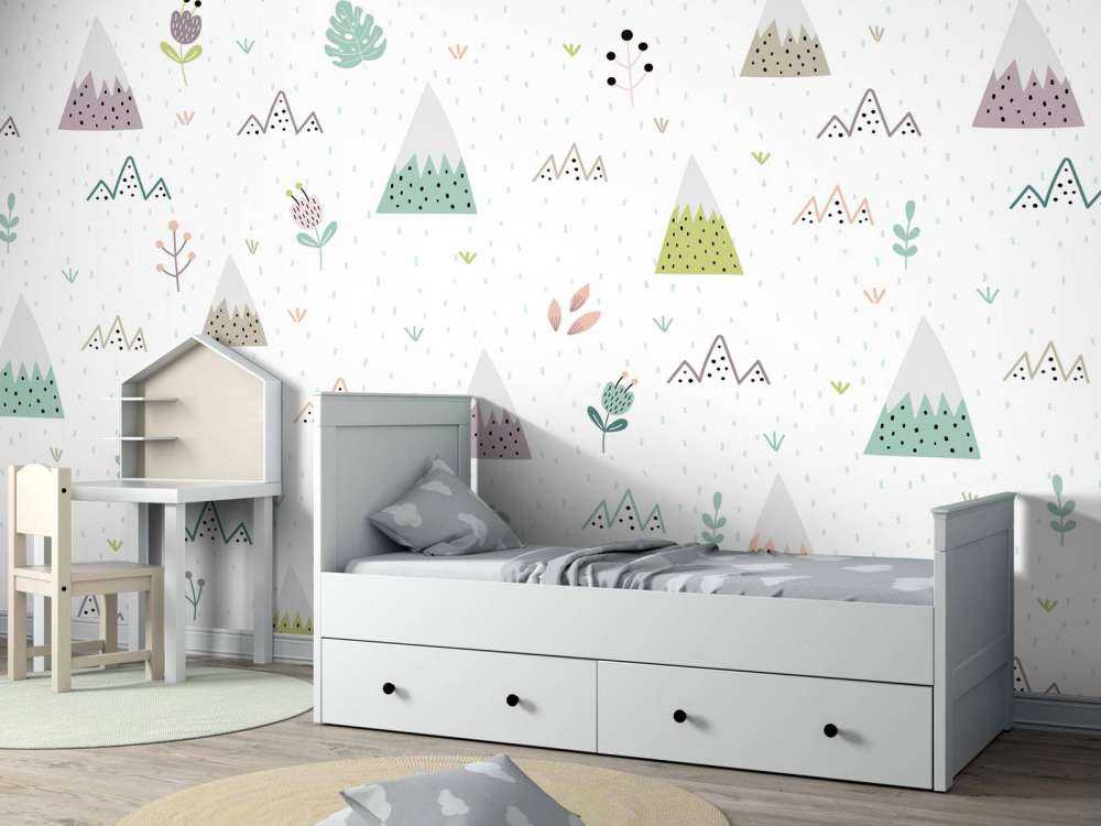 Mountains, plants and flowers pattern