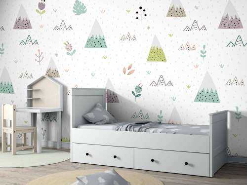 Mountains, plants and flowers pattern