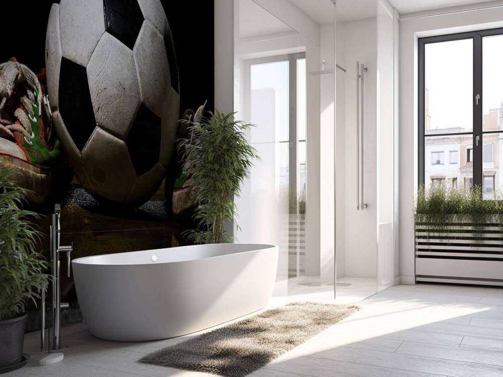 Football between two sneakers