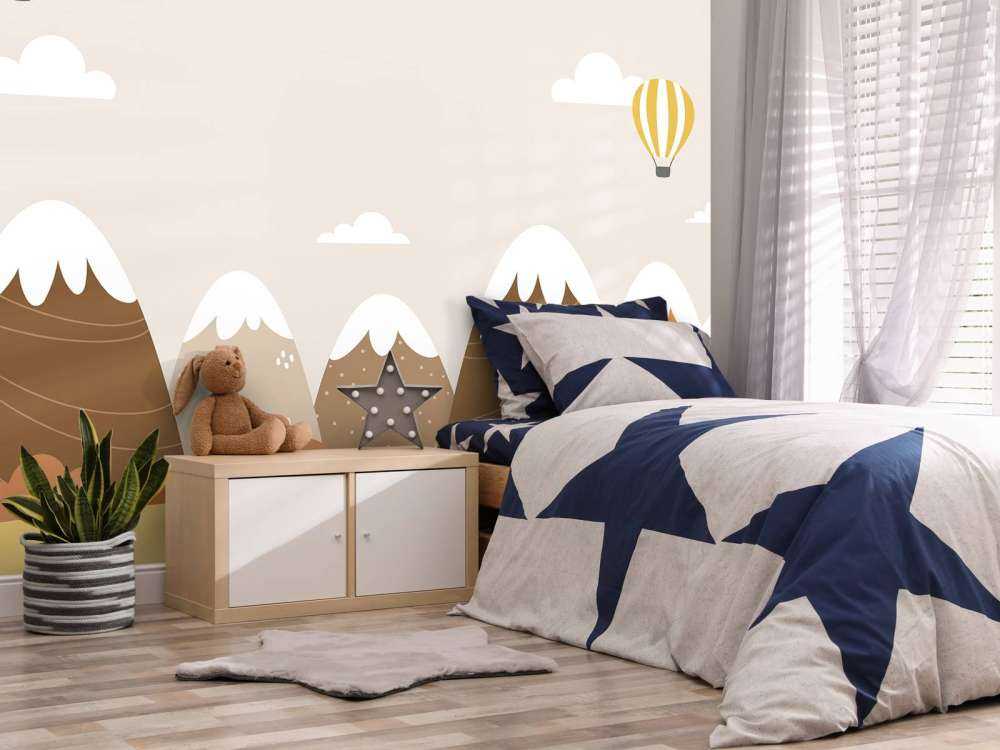 Hot air balloons with mountains