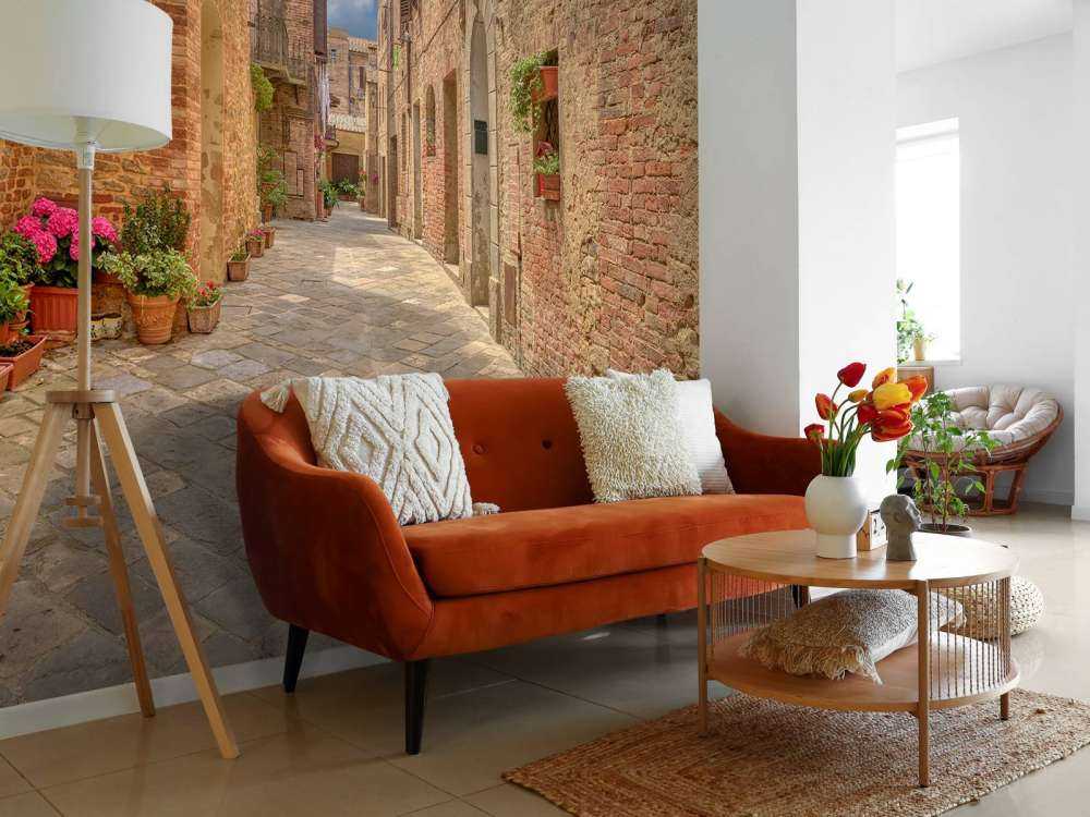 Italian street with plants and flowers