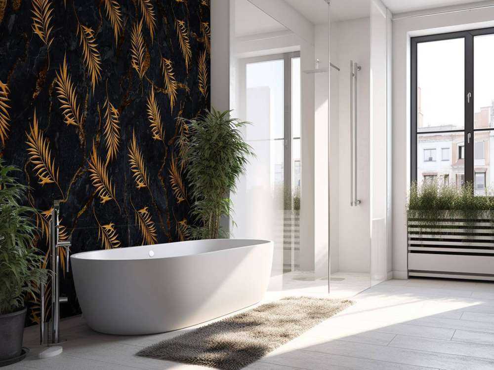 Tropical leaves on marble