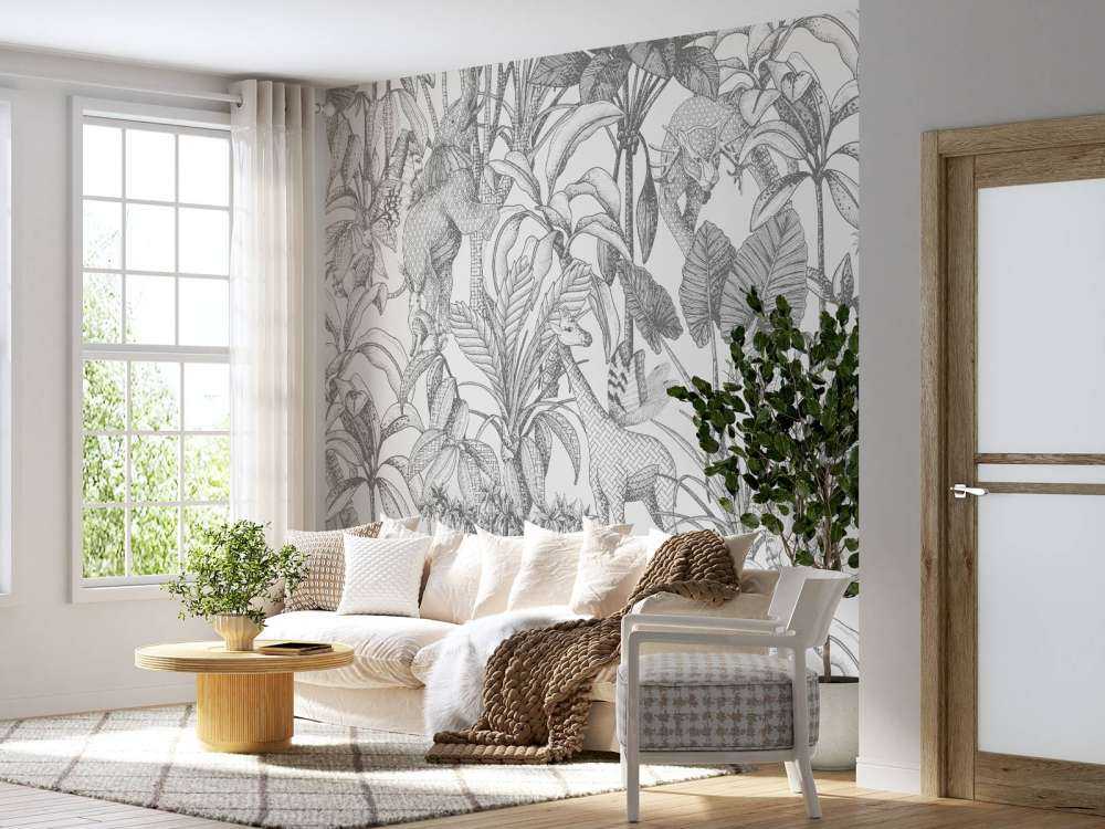 Animals between palm trees