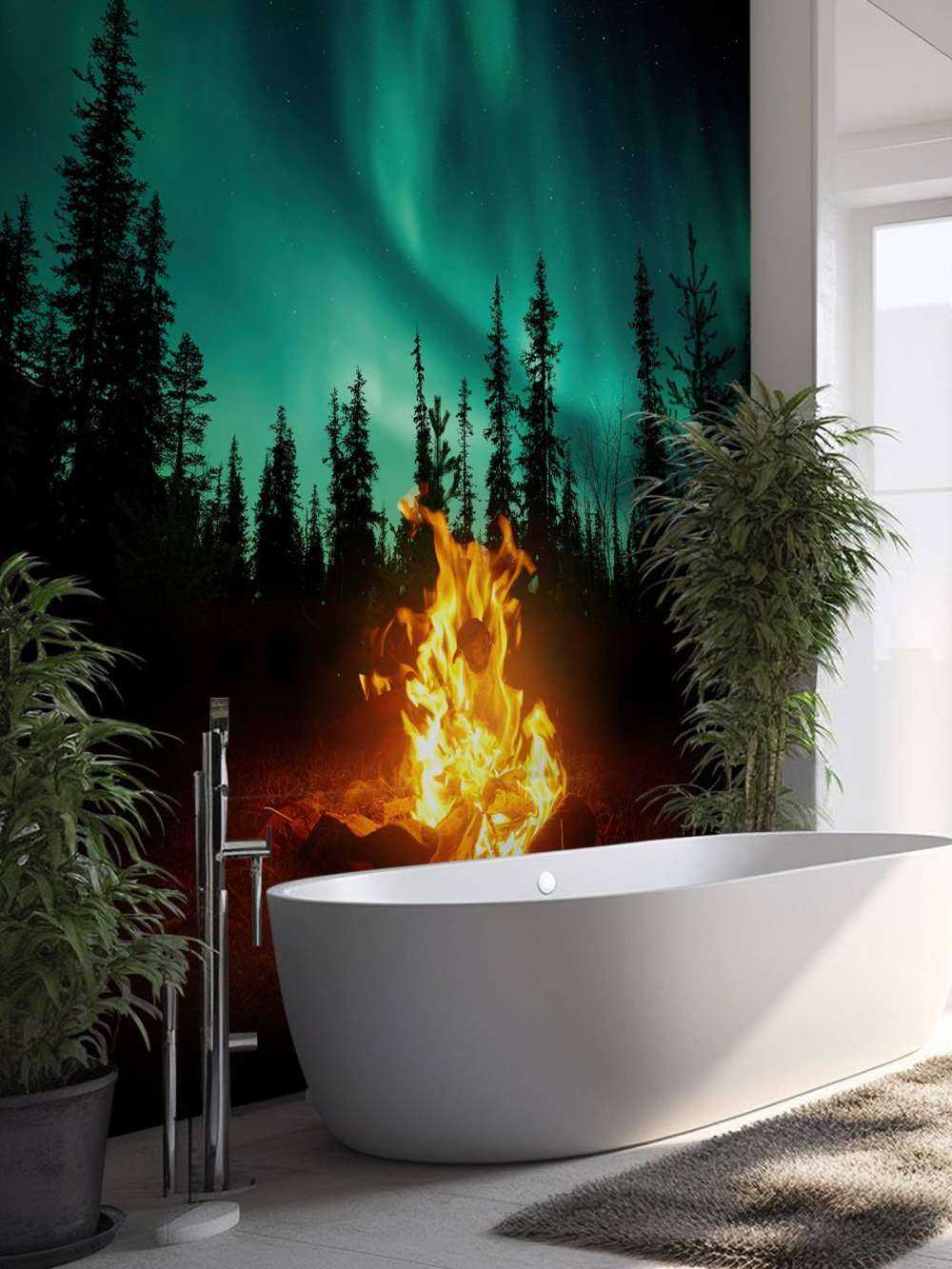 Campfire under the northern lights