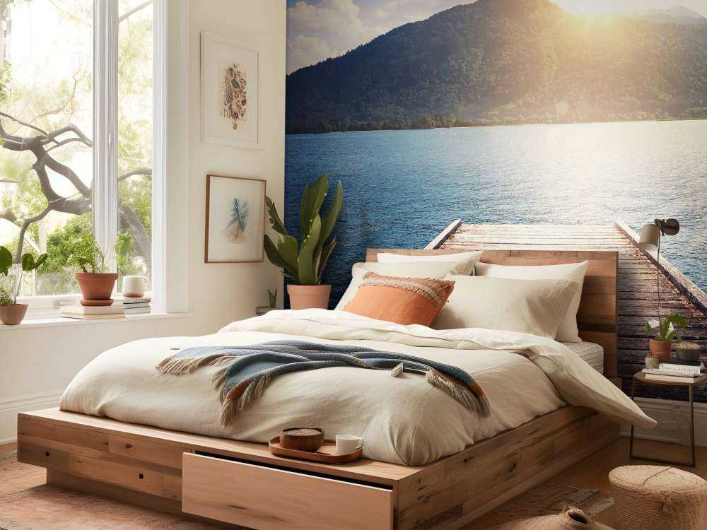 Scaffolding to a lake