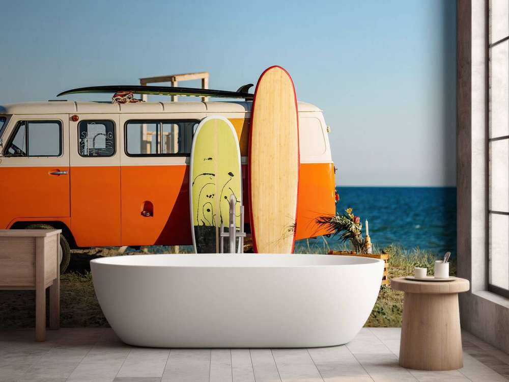 Bus with surfboard