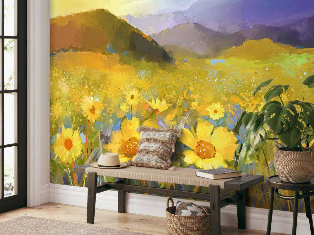 Oil painting rural sunset