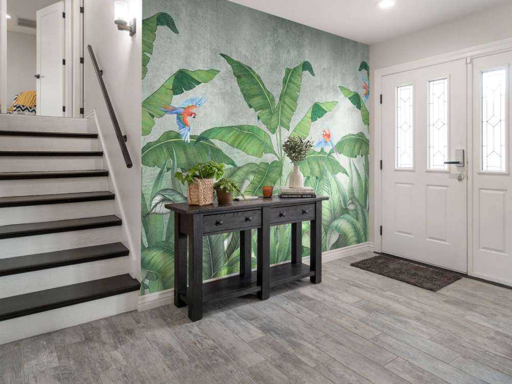 Tropical leaves on concrete