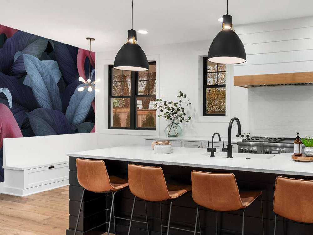 Flamingos with leaves