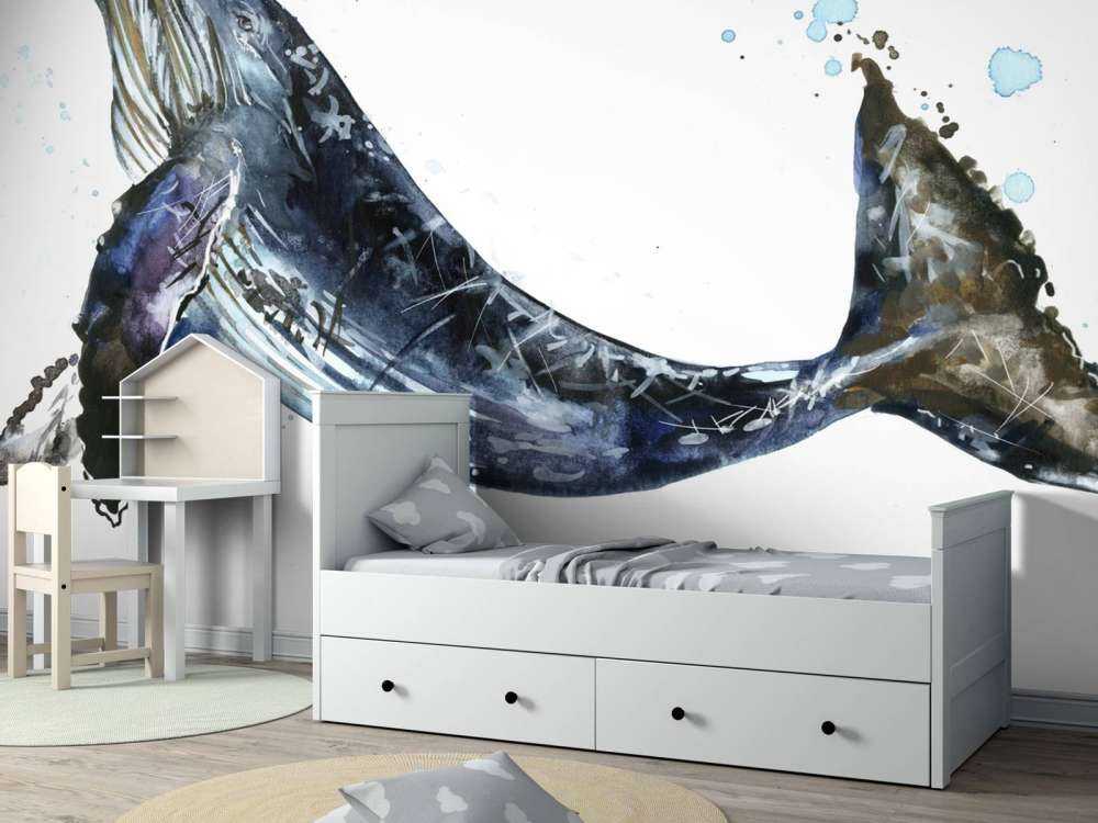 Swimming humpback whale of watercolour