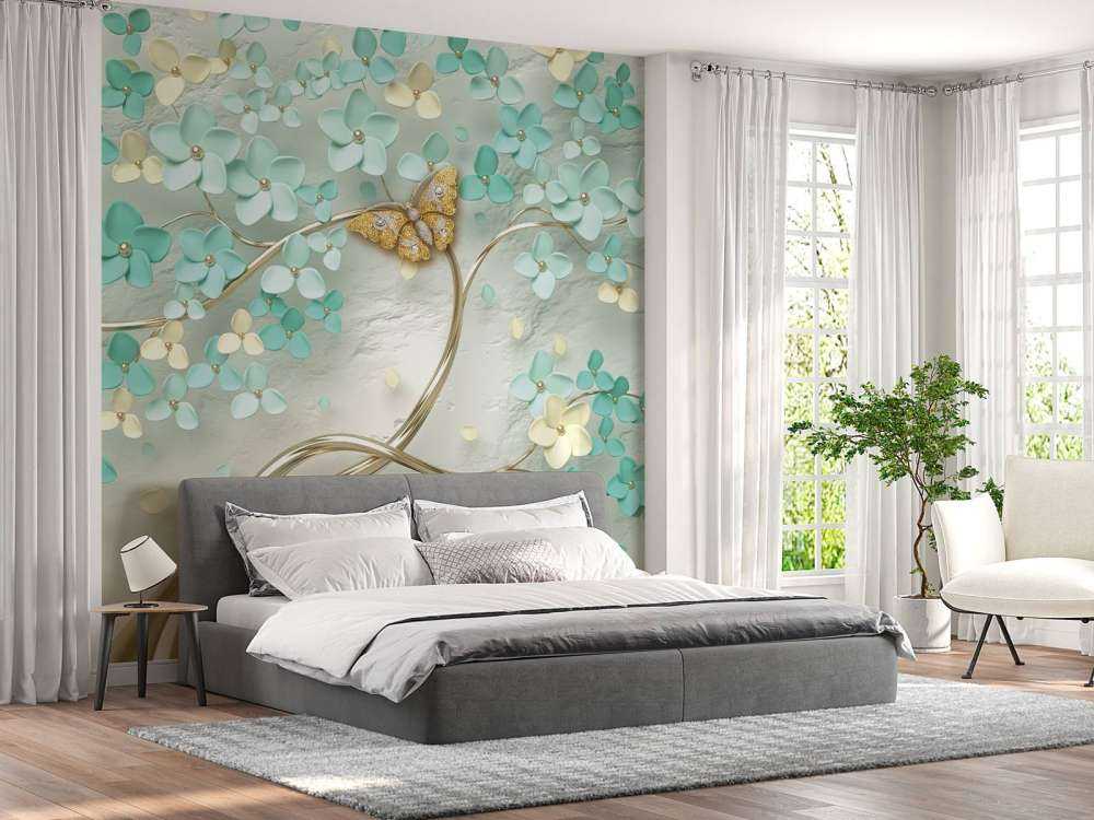 Golden fantasy tree with green flowers