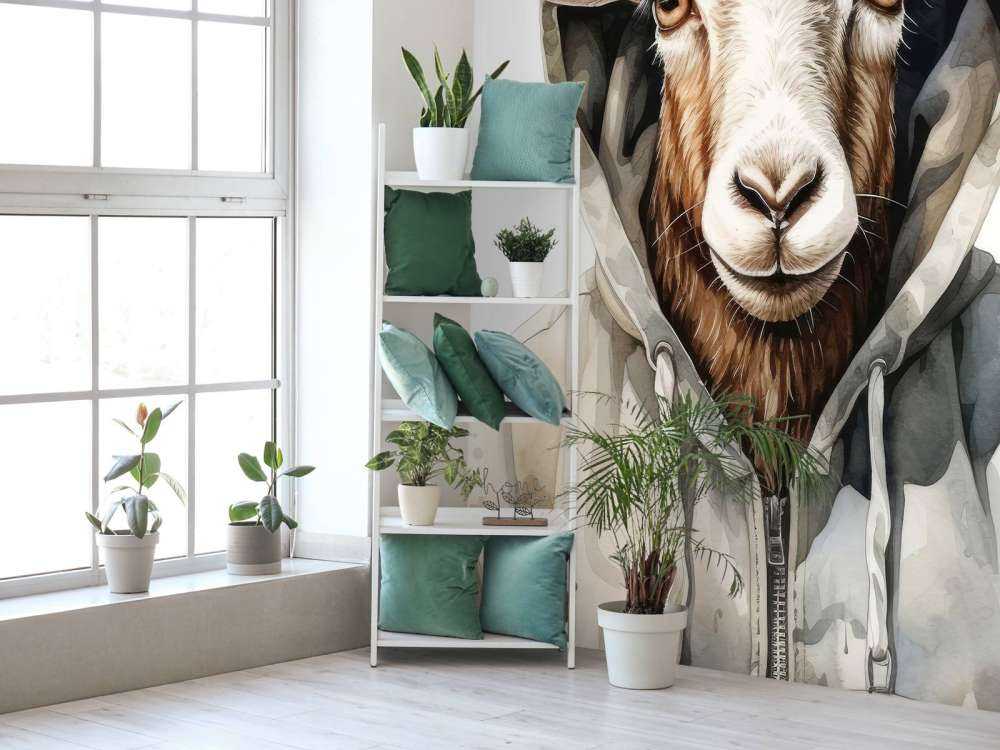 Watercolor Cartoon Goat in a Hoodie