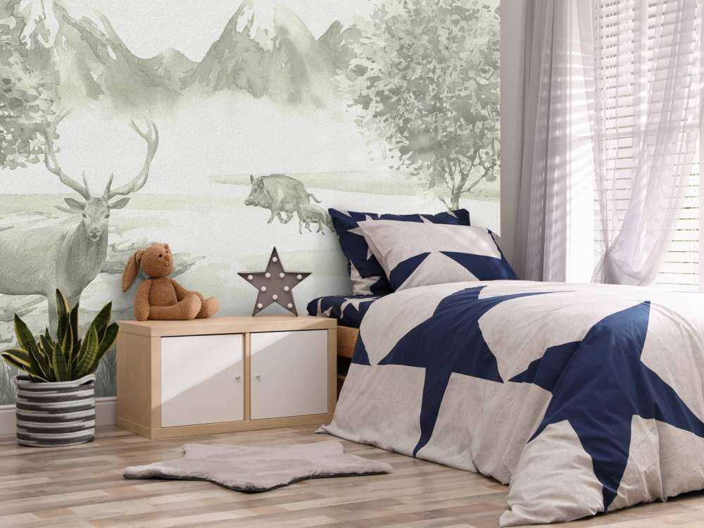 Forest with animals in green