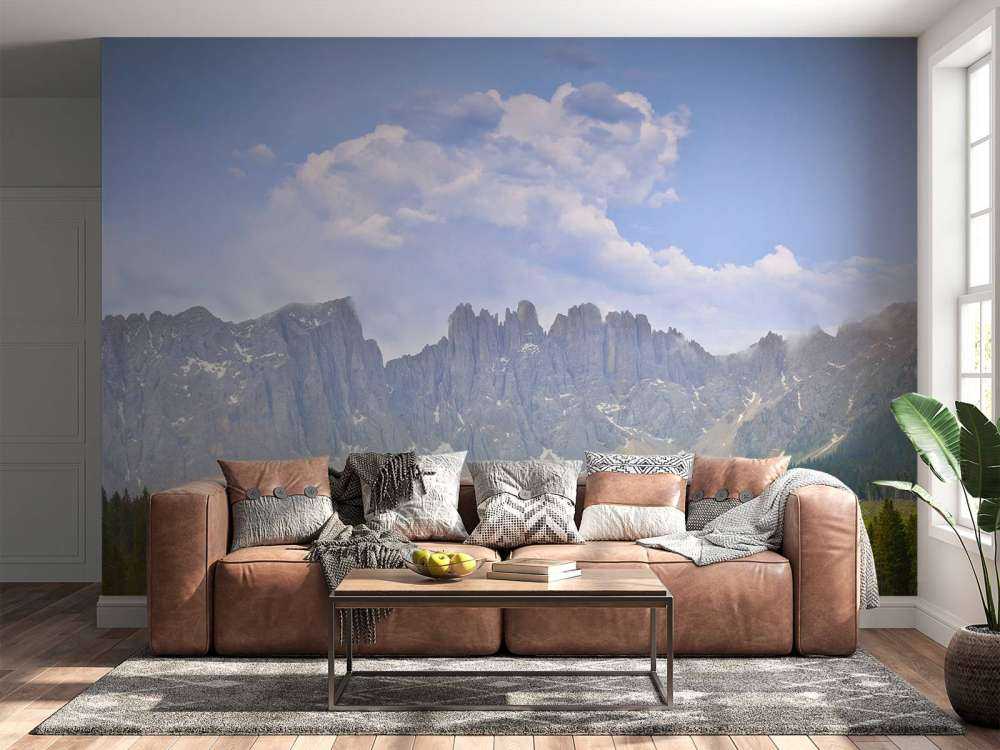 Mountains with trees and clouds