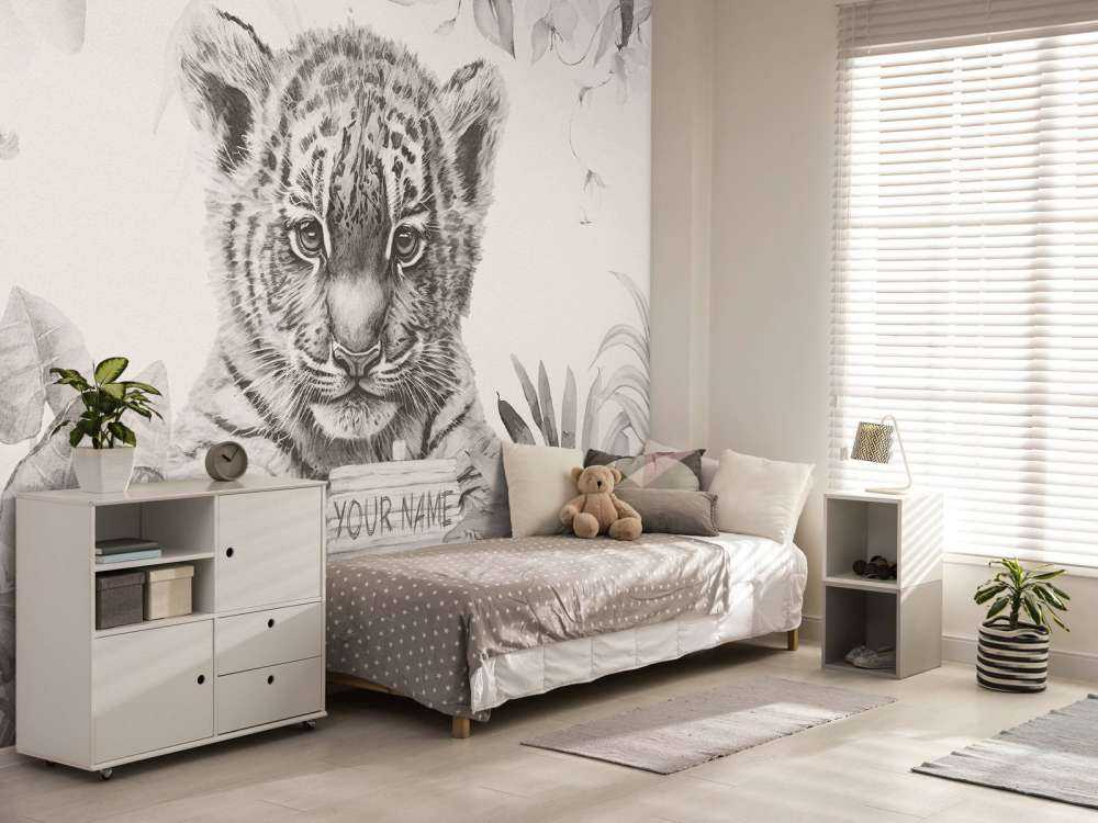 Cute tiger with plants beige