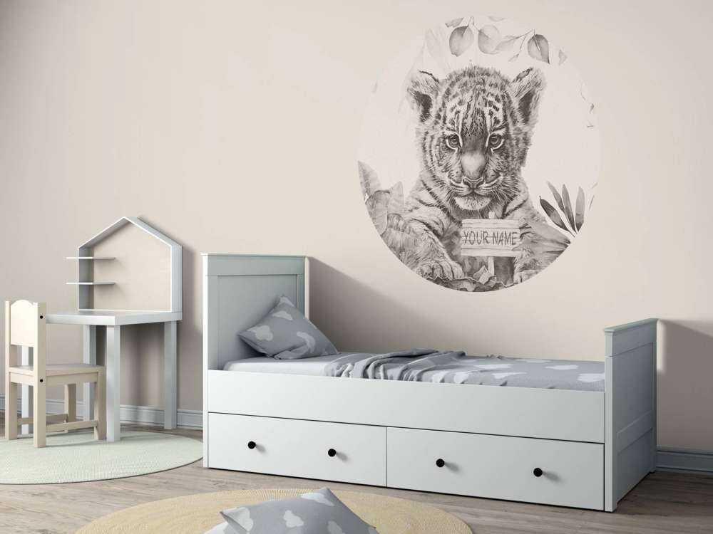 Cute tiger with plants beige