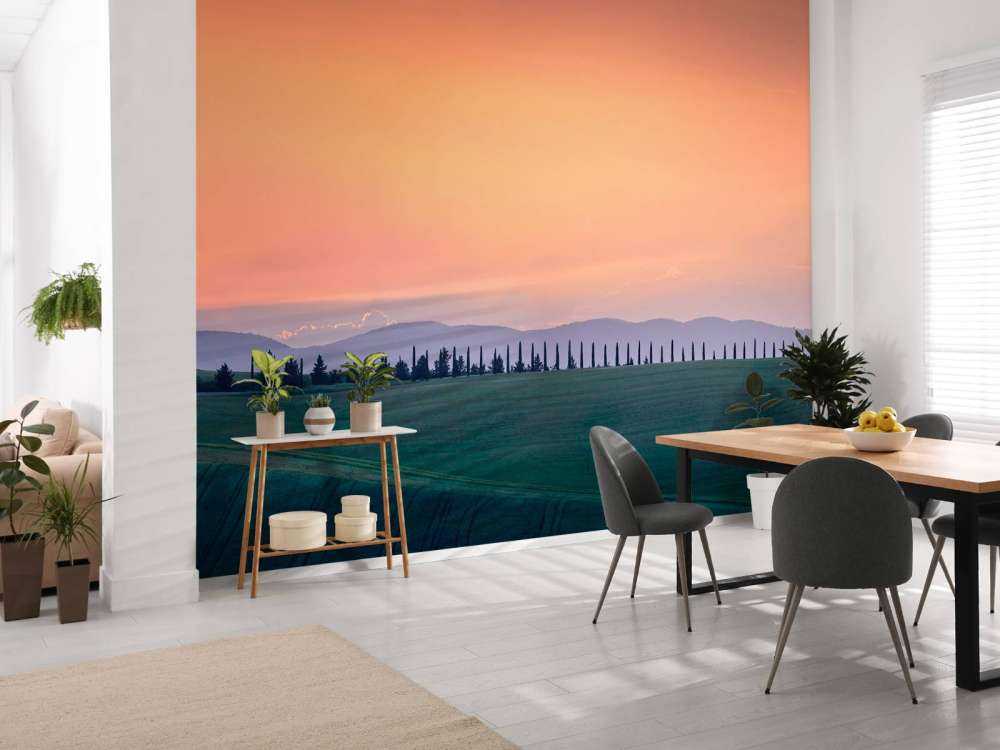 Italian landscape with orange sky