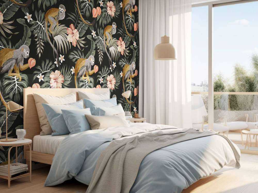 Tropical leaves with monkeys