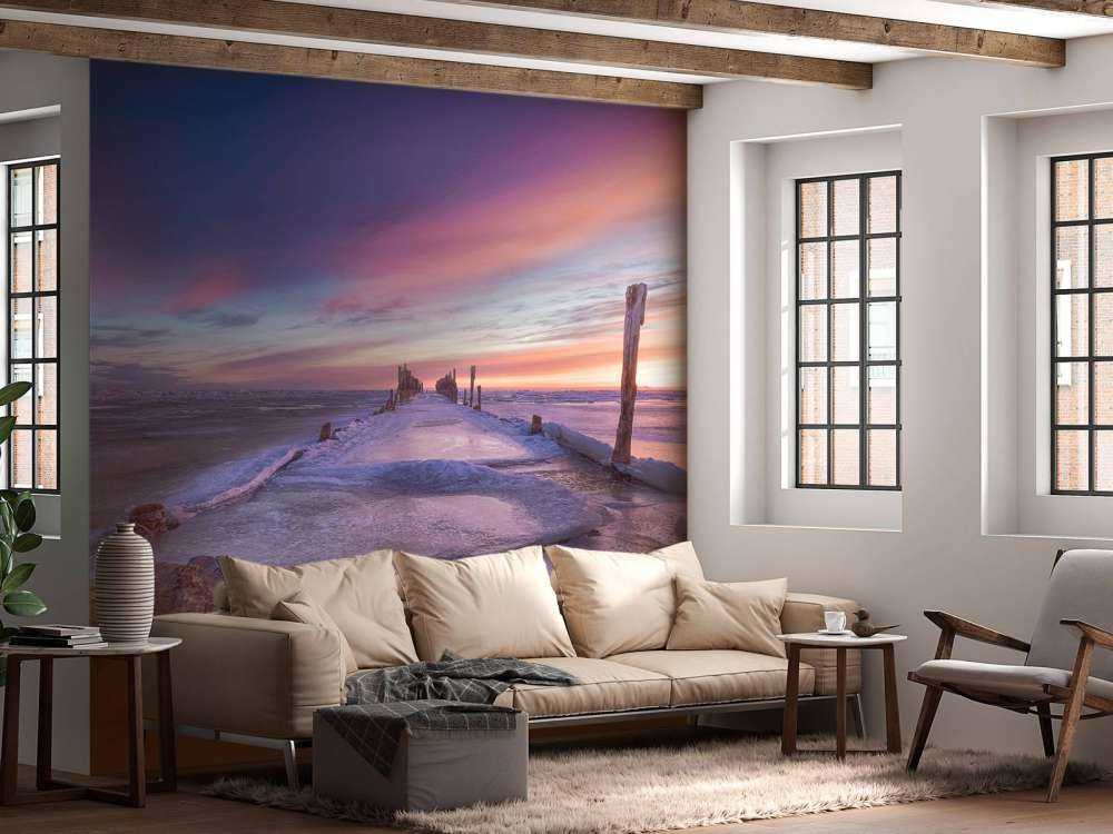 Heads of poles on the frozen Baltic Sea