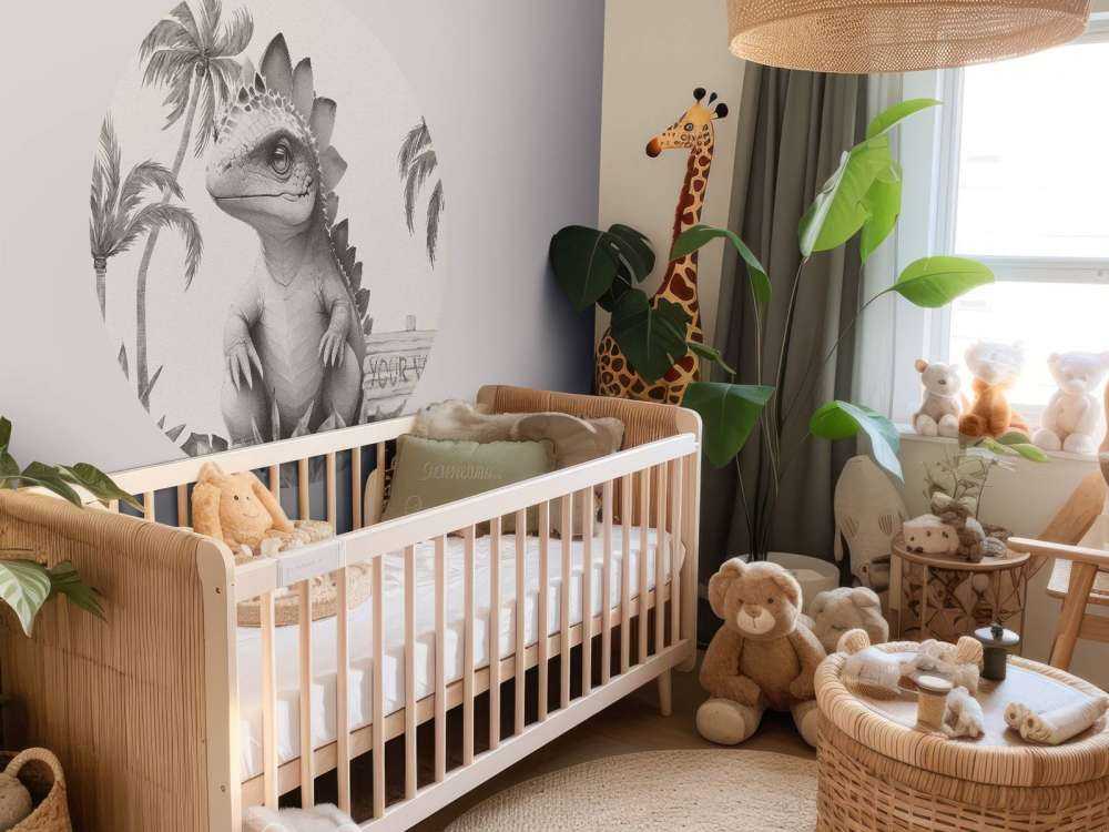 Baby stegosaurus in the beige jungle