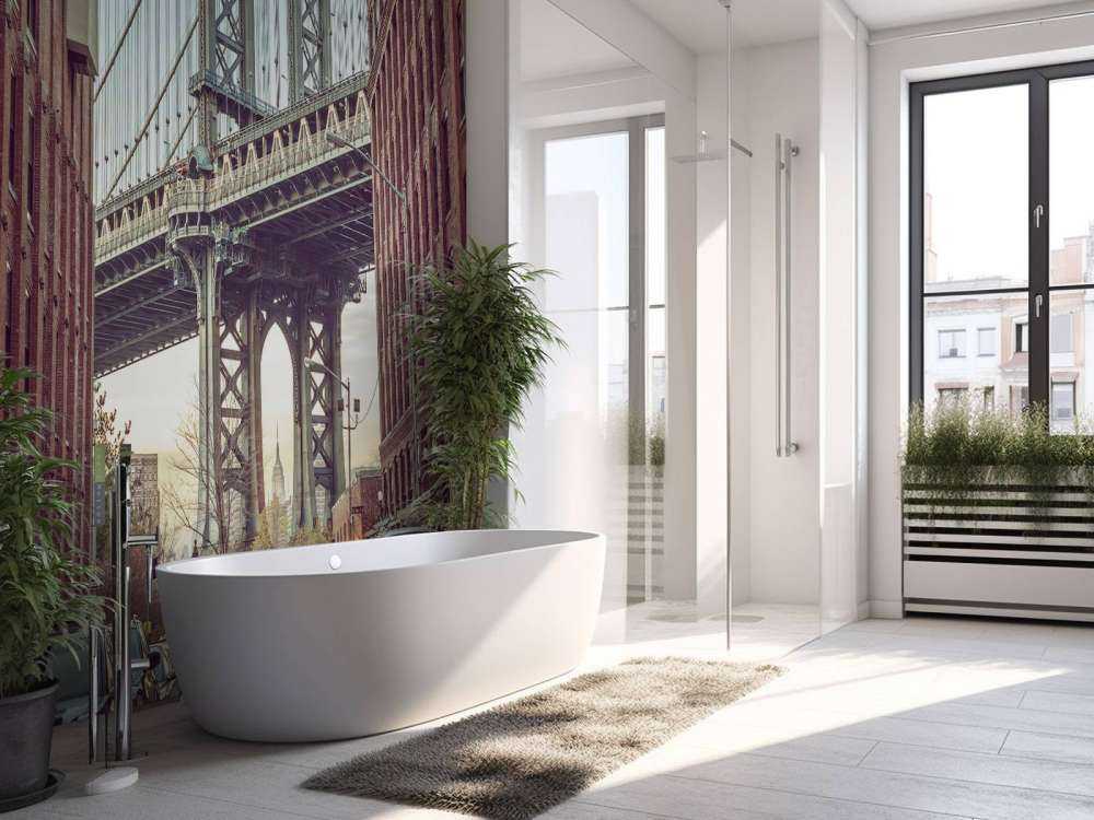 Manhattan Bridge seen from the Dumbo neighborhood in Brooklyn, New York