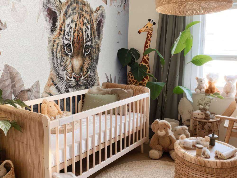 Cute tiger with plants taupe