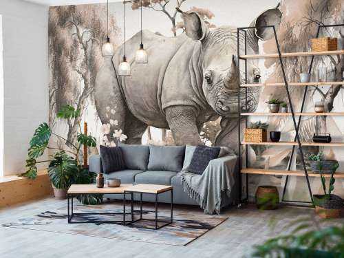 Baby rhino on the savannah taupe