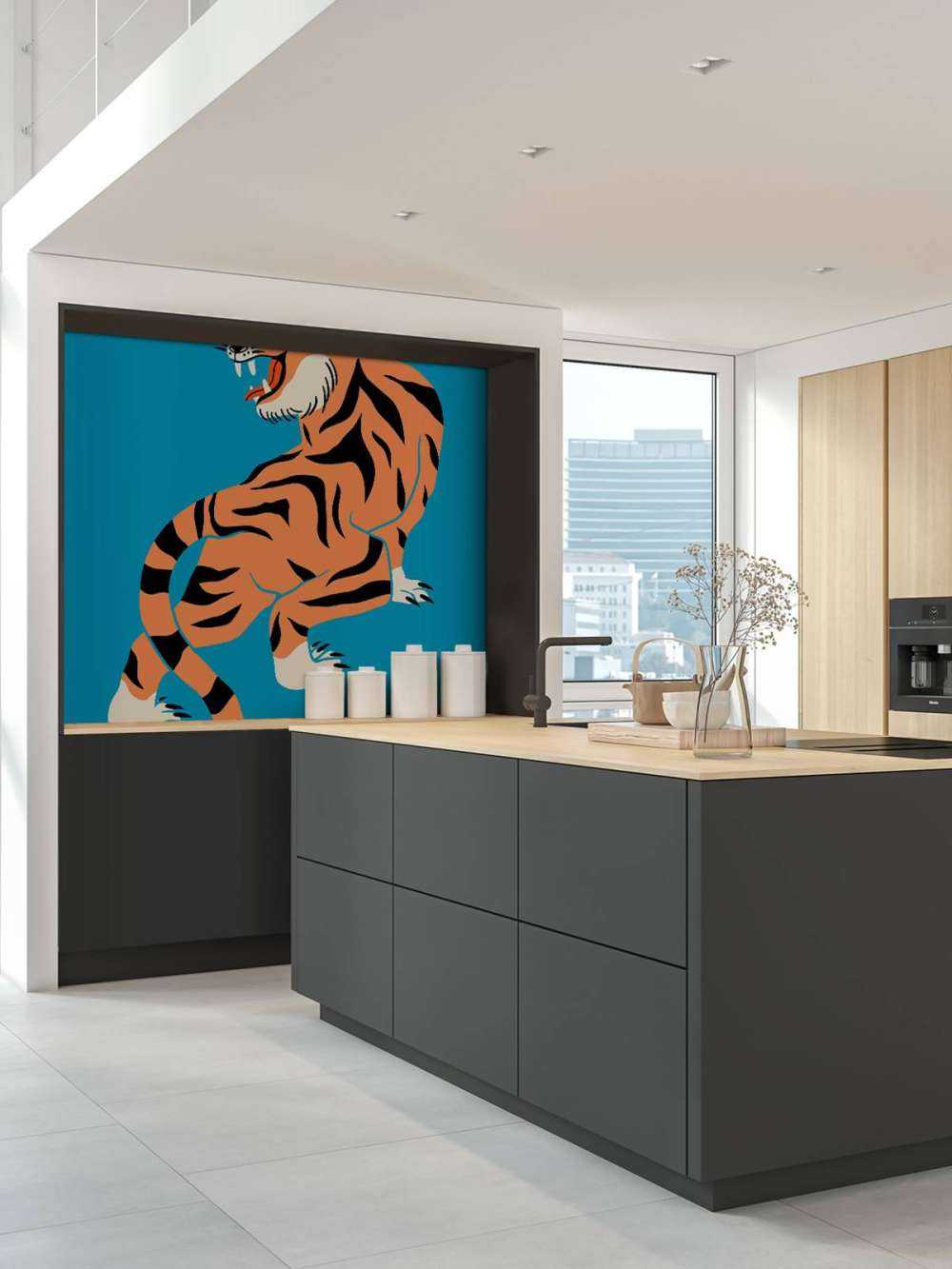 Tijger op blauwe achtergrond