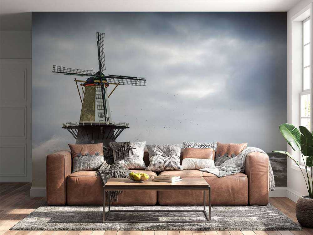 Mill with storm waves