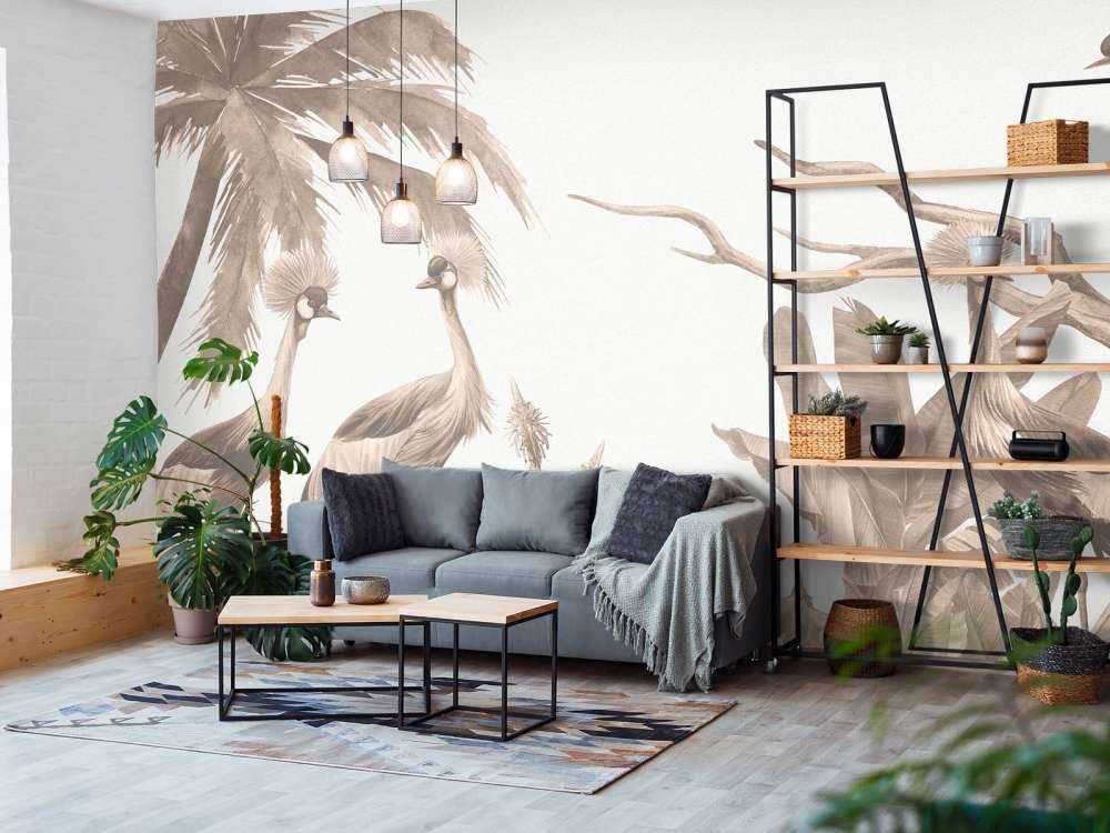 Jungle with cranes in Taupe