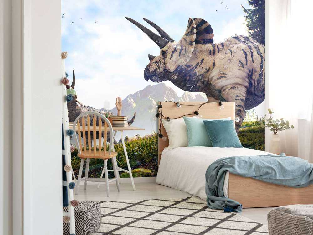 Dinosaurs walking through the countryside