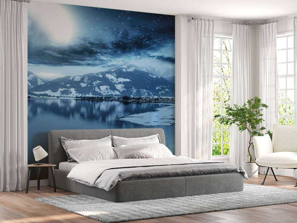 Frozen lake at night