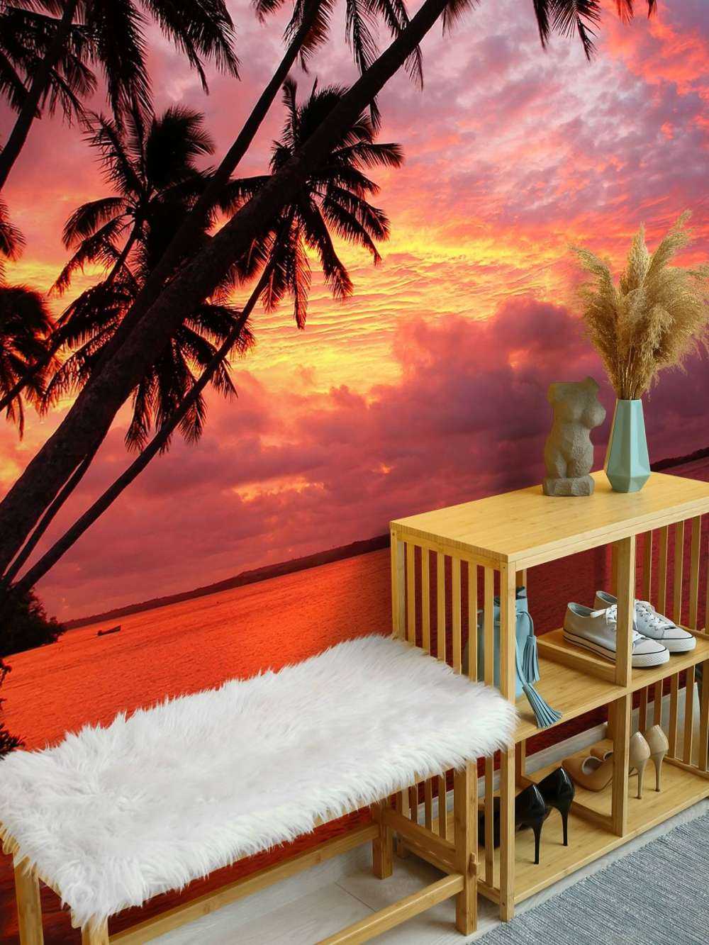 Palm trees over a red ocean